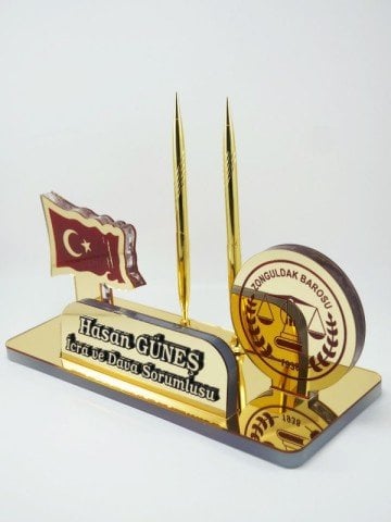 Türk Bayraklı Büroya Hediyelik Masa İsimliği