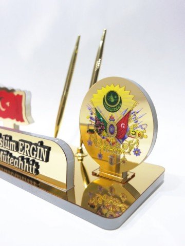 Osmanlı Arması ve Türk Bayrağı Masa İsimliği