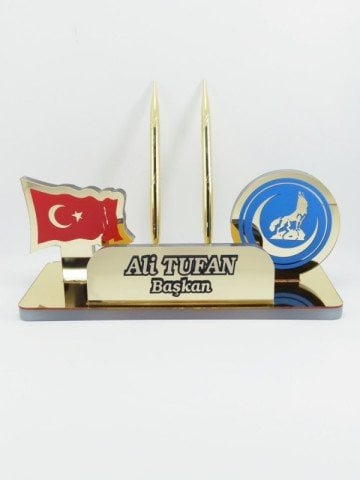 Ülkü ocaklarına kurt logolu masa isimlik