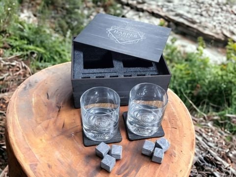 Kişiye Özel Siyah Ahşap Kutulu İkili Viski Seti
