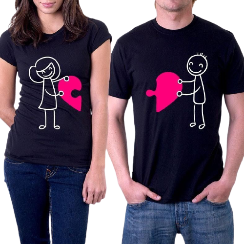 Sevgililer Gününe Özel Puzzle Kalp Çift T-Shirt