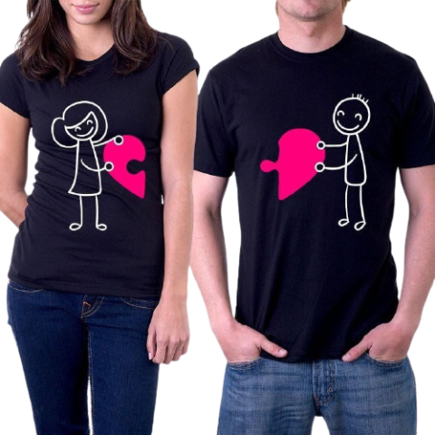 Sevgililer Gününe Özel Puzzle Kalp Çift T-Shirt